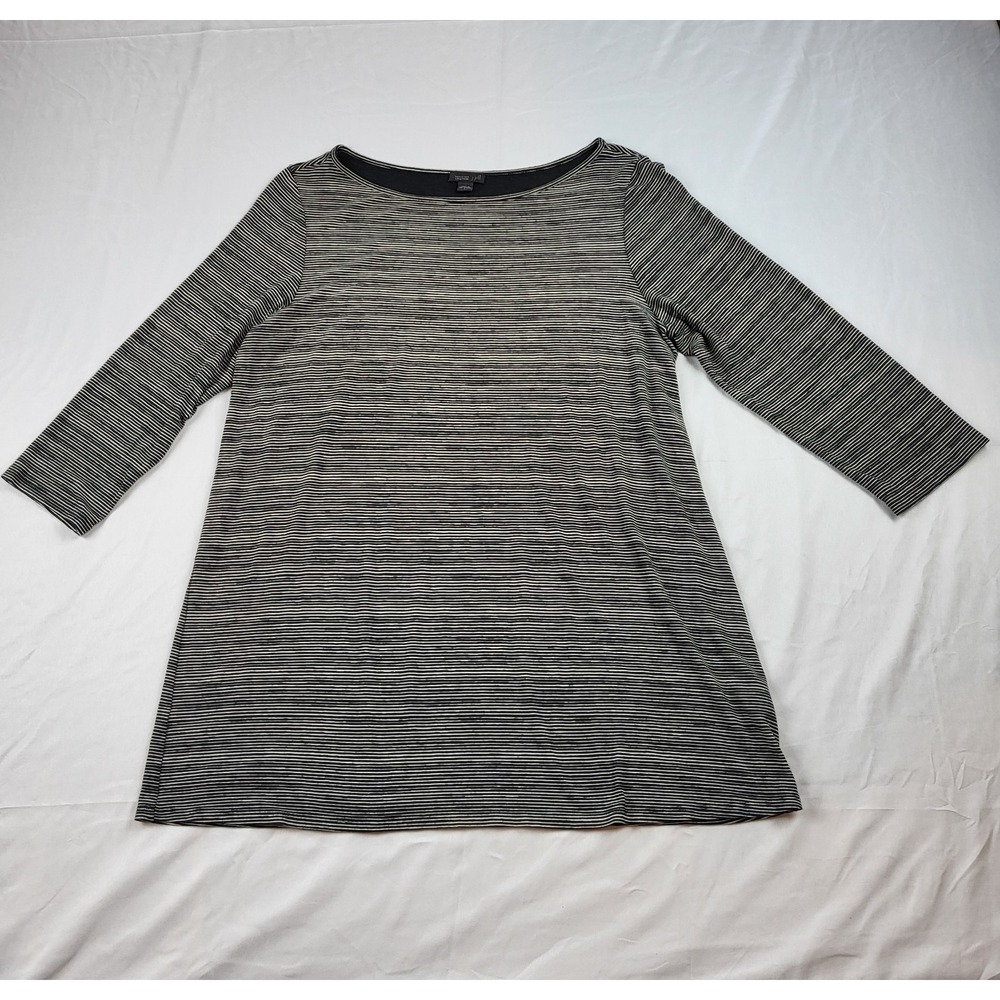 J.Jill Women's Tunic Top Striped Black White Large 3/4 Sleeve Boat Neck